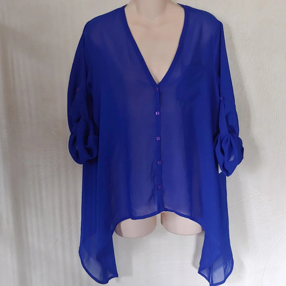 Live 4 truth Blue Chiffon Sheer Button Down Blouse Size Women's Medium NEW - Picture 2 of 8